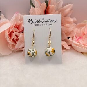 Madrid Creations Gold and White Floral Earrings